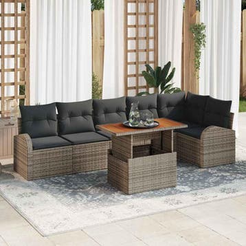 vidaXL Tuin Sofa Set 7 st Grijs, Tuin en Terras, Verzenden, Nieuw, Rotan, 7 zitplaatsen