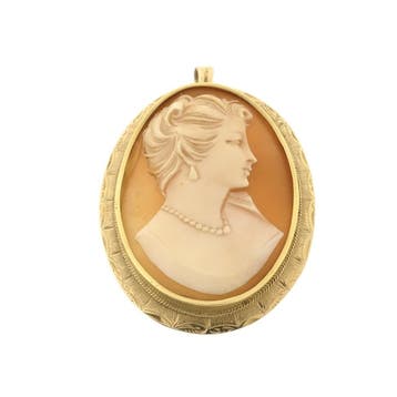 Vintage gouden hanger/broche met camee (Hanger of bedel), Ophalen of Verzenden, Gebruikt, Goud, Overige merken