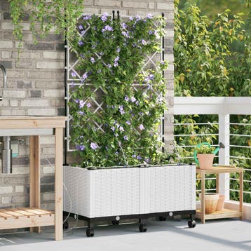vidaXL Tuin Pot met Irrigatie en Wielen 2 st Wit 80 x 40 x, Verzenden, Nieuw, Minder dan 60 cm, 60 cm of meer