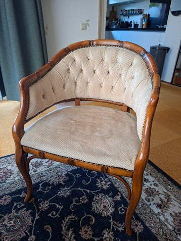 Fauteuil - Hout, Ribstof/ Velvet - Zitstoel, Antiek en Kunst