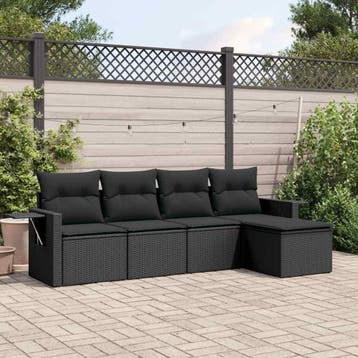 vidaXL 5-delige Loungeset met kussens poly rattan zwart, Verzenden, Nieuw, Loungeset