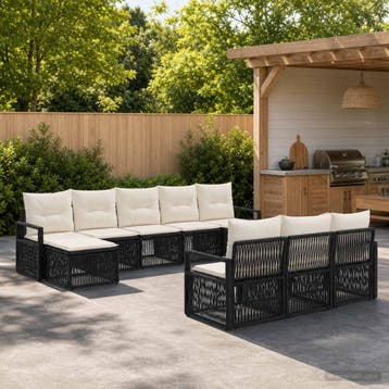 vidaXL Tuinbankenset 10 st Zwart poly rattan, Verzenden, Nieuw, Meer dan 8 zitplaatsen
