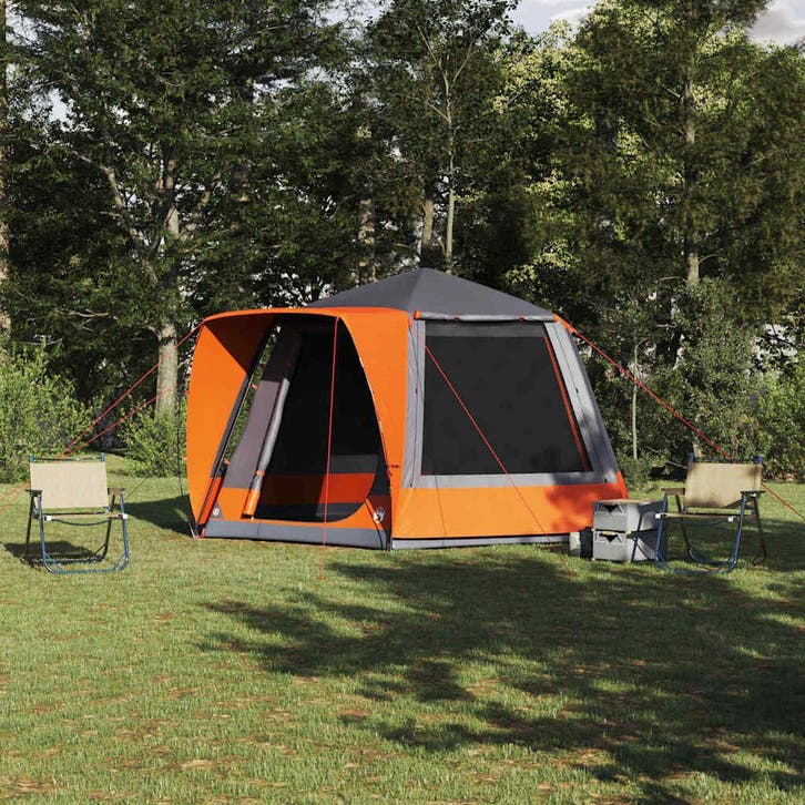 vidaXL Camping Tent Grijs en oranje 420 x 420 x 227 cm, Caravans en Kamperen, Tenten, Nieuw, Verzenden