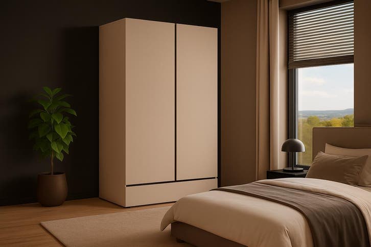 Kledingkast Crotone - Taupe - 2-Deurs met Lade, Huis en Inrichting, Kasten | Kledingkasten, Nieuw, Verzenden