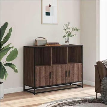 Eiken Dressoir Modern –MDF en Metaal Opbergkast 100×35×76 cm, Verzenden, Nieuw