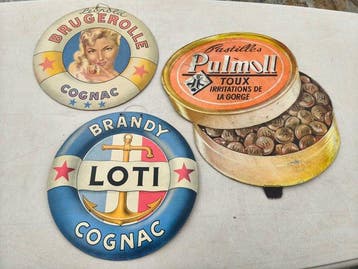 Reclamebord (3) - Set van 3 oude wandreclames – Cognac
