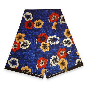 Afrikaanse print stof - Blauwe Flowers - 100% katoen - 1 yar, Ophalen of Verzenden, Nieuw
