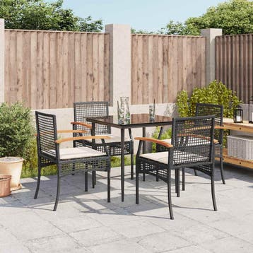 vidaXL 5-delige Tuinset met kussens poly rattan zwart, Verzenden, Nieuw, 4 zitplaatsen, Tuinset