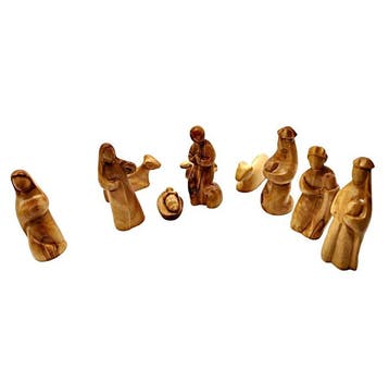 Kerststal van olijfhout (10 nieuwe stukken) - handgemaakt
