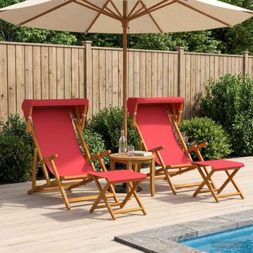 vidaXL Ligstoel 4 pcs 3 Positie massief eucalyptushout Rood, Verzenden, Nieuw