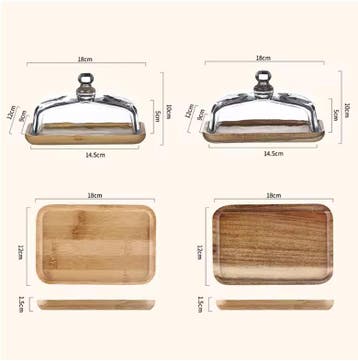 Botervloot met Glazen Deksel en Houten Basis 18 cm, Verzenden