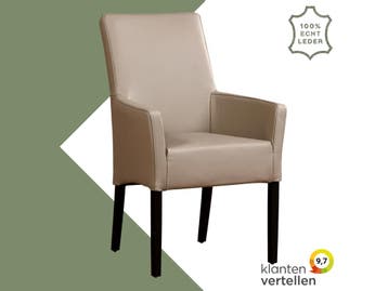 Leren eetkamerstoel Just met armleuning - Toledo Khaki, Bruin, Bohemian, Eigentijds, Klassiek, Retro, Romantisch, Scandinavisch