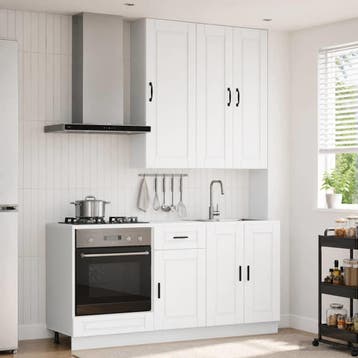 vidaXL Keukenblok PORTO 5 st Wit Bewerkt hout, Verzenden, Nieuw, Wit