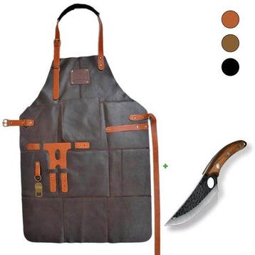 STORX Leren BBQ Schort + Handgemaakt Koksmes – Donkerbruin E, Tuin en Terras, Barbecue-accessoires, Verzenden, Nieuw