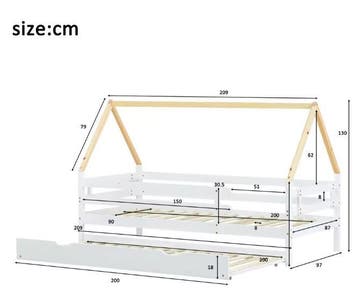 Huisvorm Kinderbed 90x200 cm – Massief Hout met Uittrekbed, Verzenden, Nieuw