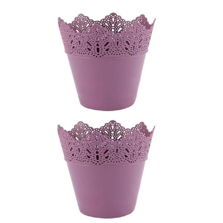 Bloempot PARIJS rond 14,5 cm Roze set van 2 stuks, Tuin en Terras, Bloembakken en Plantenbakken, Nieuw, Verzenden
