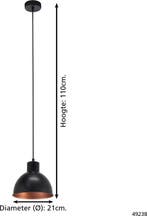 EGLO Truro 1 Hanglamp - E27 - Ø 21 cm - Zwart/Koper Tweede, Verzenden, Nieuw