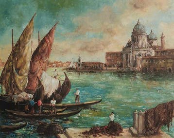 Marcel Caradec (1901-1998) - Vue de la Basilique Santa Maria, Antiek en Kunst