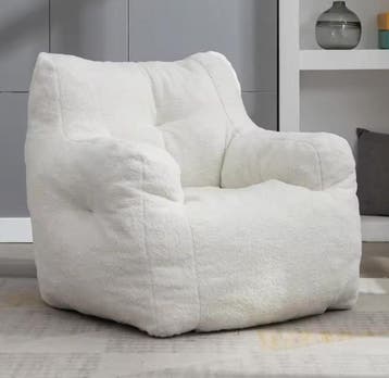 Nieuw: Witte Lounge Zitzakstoel – Zachte Teddy Fauteuil, Verzenden, Nieuw, Stof, Eén