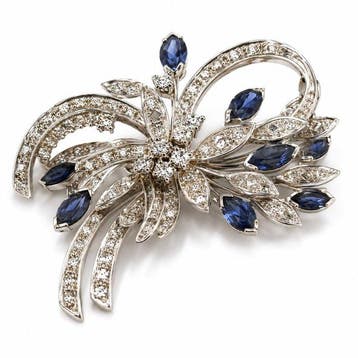 Broche - 19.2 kt. Witgoud Saffier - Diamant