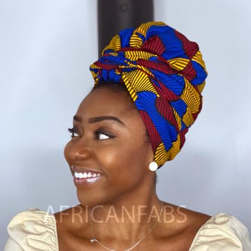 Afrikaanse hoofddoek / Vlisco headwrap - Rood / Blauw / Gele, Ophalen of Verzenden, Nieuw