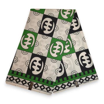 Afrikaanse wax print stof - Groen Wit Adinkra Tiles - Polyco, Ophalen of Verzenden, Nieuw