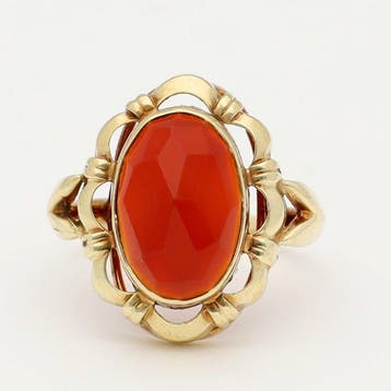 Ring - 14 karaat Geel goud Carneool, Sieraden, Tassen en Uiterlijk, Ringen, Nieuw