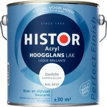 Histor Perfect Finish Acryl Hoogglans - Zonlicht Ral 9010..., Overige kleuren, Nieuw, Ophalen of Verzenden, Lak