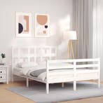 vidaXL Bedframe met hoofdbord massief hout wit 120x200 cm, Huis en Inrichting, Slaapkamer | Bedden, Verzenden, Wit, Nieuw, Twijfelaar