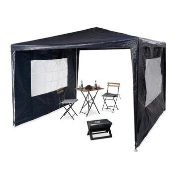 Relaxdays partytent 3x3 m 2 zijwanden stalen frame blauw, Tuin en Terras, Verzenden, Nieuw