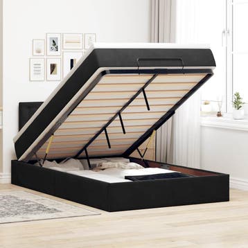 vidaXL Bed poef met matras en LEDs 120x190 cm fluweel zwart, Huis en Inrichting, Verzenden, Zwart, Nieuw, 190 cm of minder