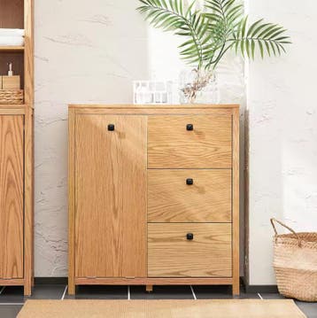 Badkamerkast met Uitklapbare Wasmand en 3 Lades, Verzenden, Nieuw