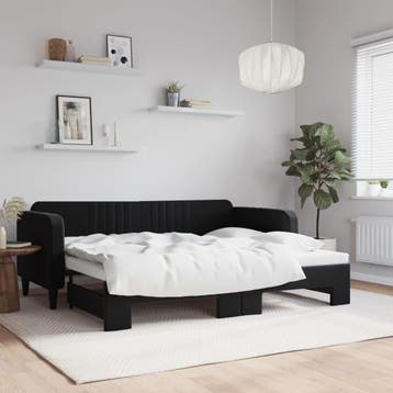 vidaXL Slaapbank met onderschuifbed 90x200 cm fluweel zwart, 90 cm, Eenpersoons, Verzenden, Zwart