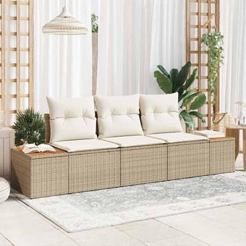 vidaXL Tuin Sofa Set 3 st 3-Aantal zitplaatsen beige en, Verzenden, Nieuw, Rotan, 3 zitplaatsen