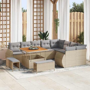 vidaXL Tuinbankenset 12 pcs Beige poly rattan, Verzenden, Nieuw, Rotan, 2 zitplaatsen