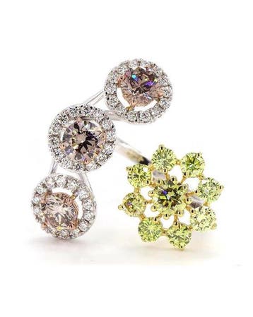 Cocktailring - 18 karaat Witgoud, Geel goud - 1.83ct. tw., Sieraden, Tassen en Uiterlijk, Antieke sieraden