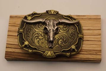 Belt buckle stierenkop nikkel op brons sierschild, Losse buckle of gesp, Overige kleuren, Verzenden, Geen merk