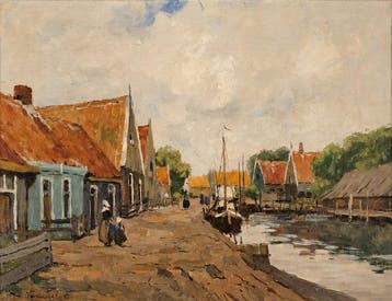 Nederlandse school (XX) - Harbour Village – Oil on Canvas, Antiek en Kunst