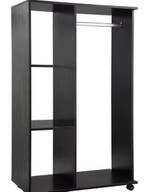 Zwarte kledingkast met wielen en open planken, Huis en Inrichting, Kasten | Kledingkasten, Verzenden, Nieuw