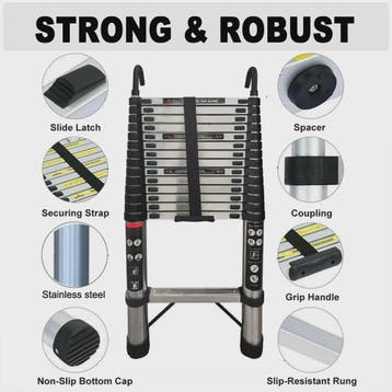 Telescopische Ladder 4.4m/5m - Uitschuifbaar, RVS, 150kg Bel, Verzenden, Nieuw