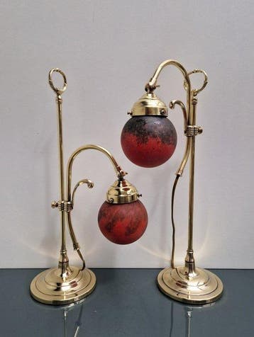 Set Franse Art Nouveau stijl Tafellampen - Pâte de verre -