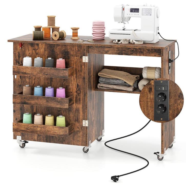 LIVSK Opklapbare Naaitafel - Oplaadstation met USB en Type-C, Huis en Inrichting, Kasten | Roldeurkasten en Archiefkasten, Nieuw