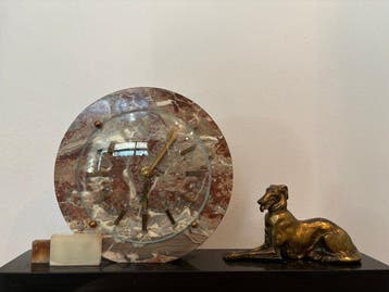 Klok - Art Deco Marmer - 1930-1940 - Schouwklok met Windhond