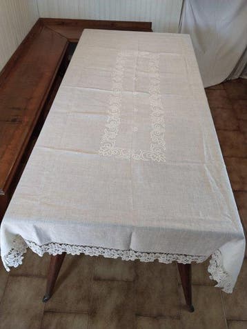 Tafelkleed (11) - 220 cm - 135 cm - Met nr. 10 servetten, Antiek en Kunst