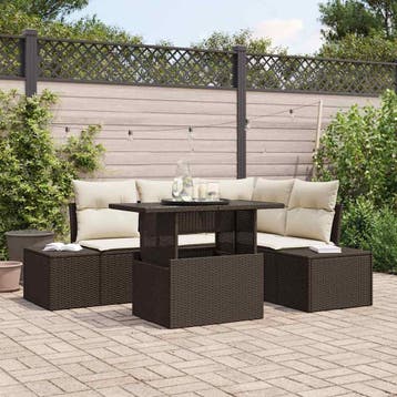 vidaXL Tuin Sofa Set 5 st Bruin poly rattan, Verzenden, Nieuw, Rotan, 5 zitplaatsen