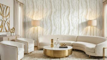 Marmer behang – roomwit met gouden aders, Materiaallook, Overige merken, Goud, Modern