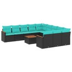 vidaXL 12-delige tuinbankset met kussens van zwart polyrotan, Verzenden, Nieuw