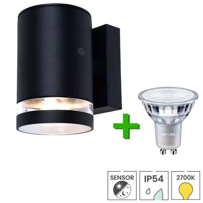 Buitenlamp met sensor Paris + LED spot GU10 Philips CorePro, Tuin en Terras, Buitenverlichting, Wandlamp, Nieuw, Minder dan 50 watt