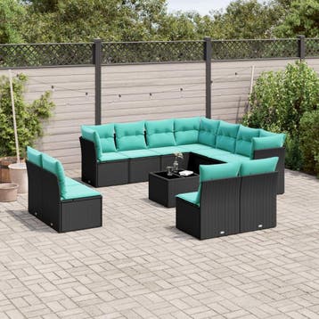 vidaXL 12-delige tuinbankset met kussens van zwart polyrotan, Tuin en Terras, Verzenden, Nieuw