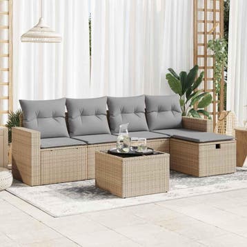 vidaXL 6-delige Loungeset met kussens poly rattan beige, Verzenden, Nieuw, 6 zitplaatsen, Loungeset